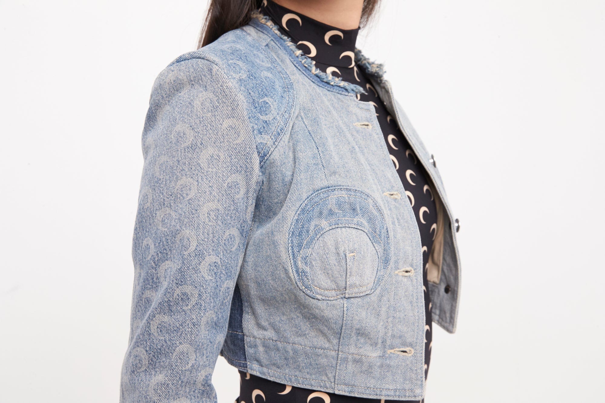 Marine Serre Regenerated Denim Cropped Jacket - Image 5