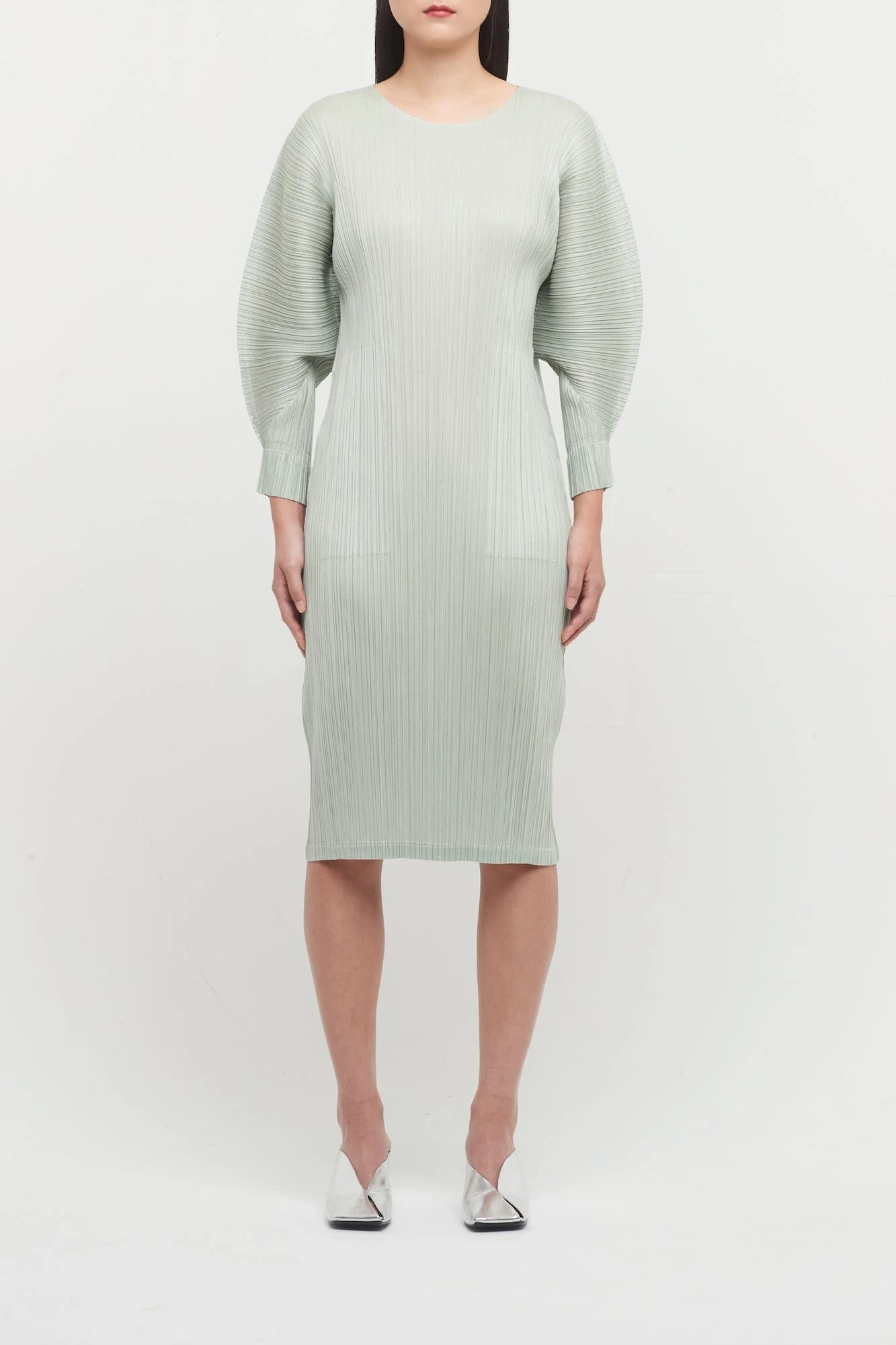 Pleats Please Issey Miyake Montly Colors November Dress in Sage Green