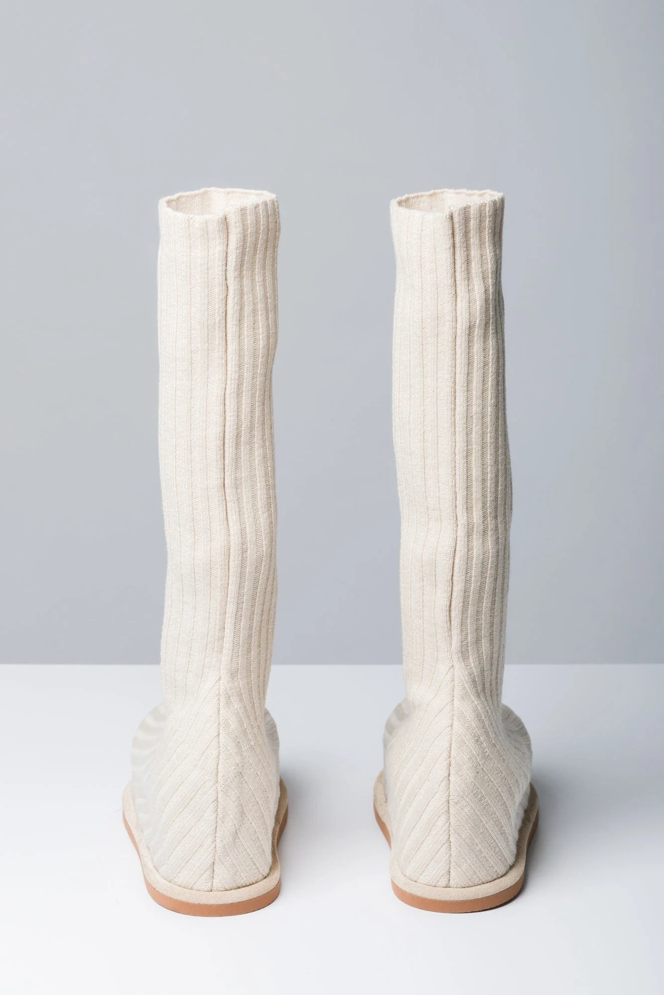 Amina Muaddi Veneda Stretch Boot in Fuzzy Ribbed Knit - Image 5