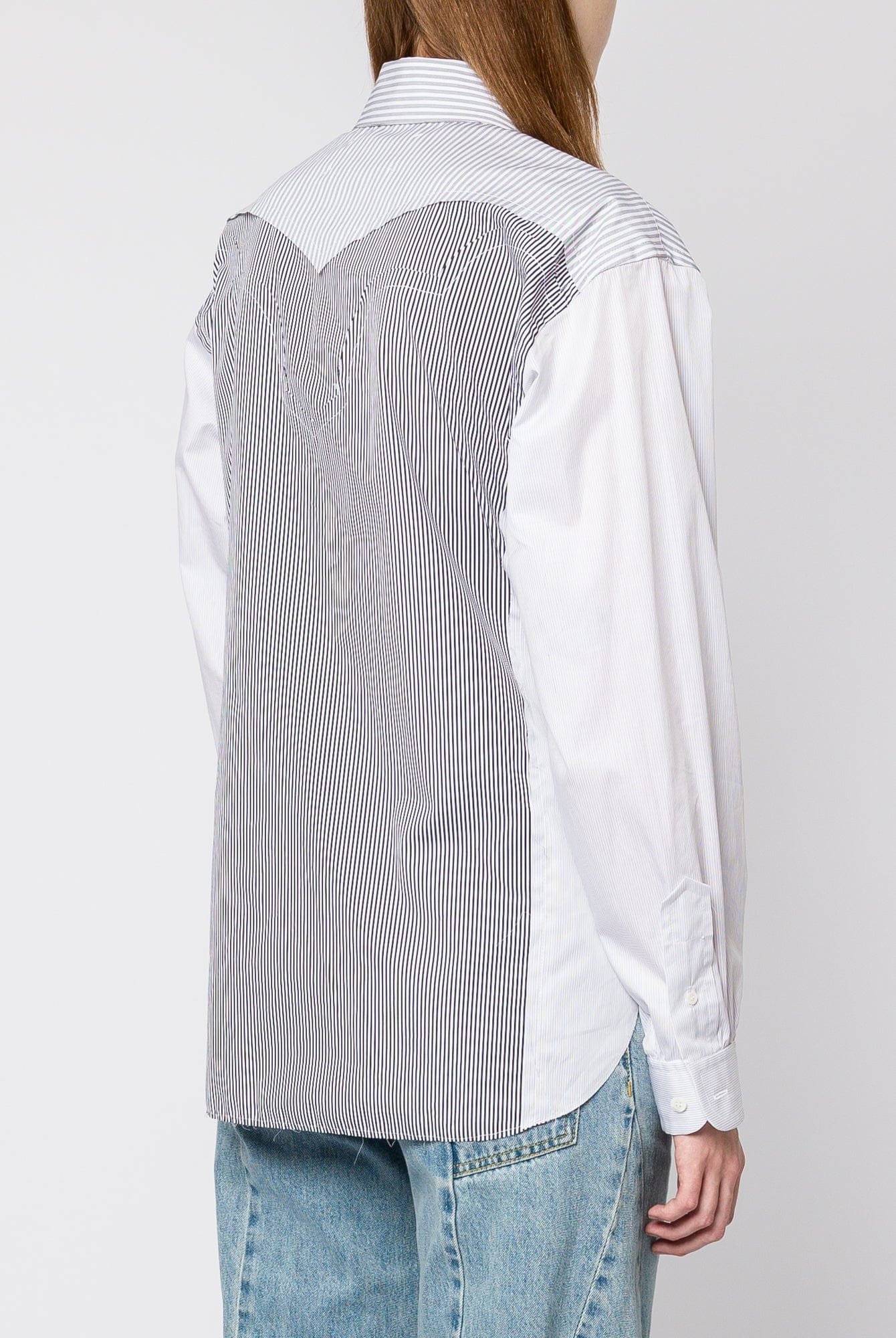 Maison Margiela Long Sleeved Mixed Stripe Shirt in Black and White - Image 3