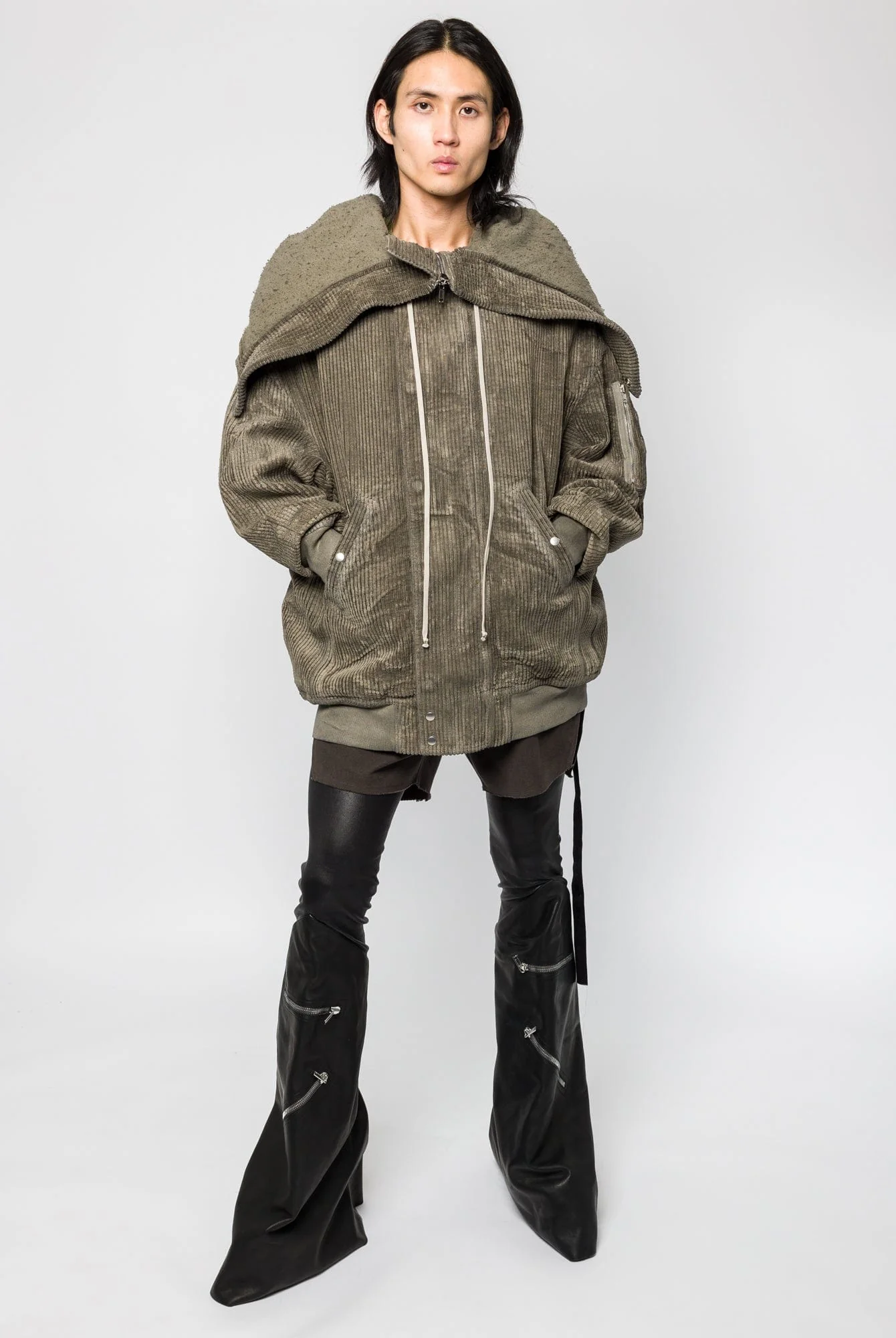 Rick Owens DRKSHDW Hooded Long Bomber in Dust - Image 4
