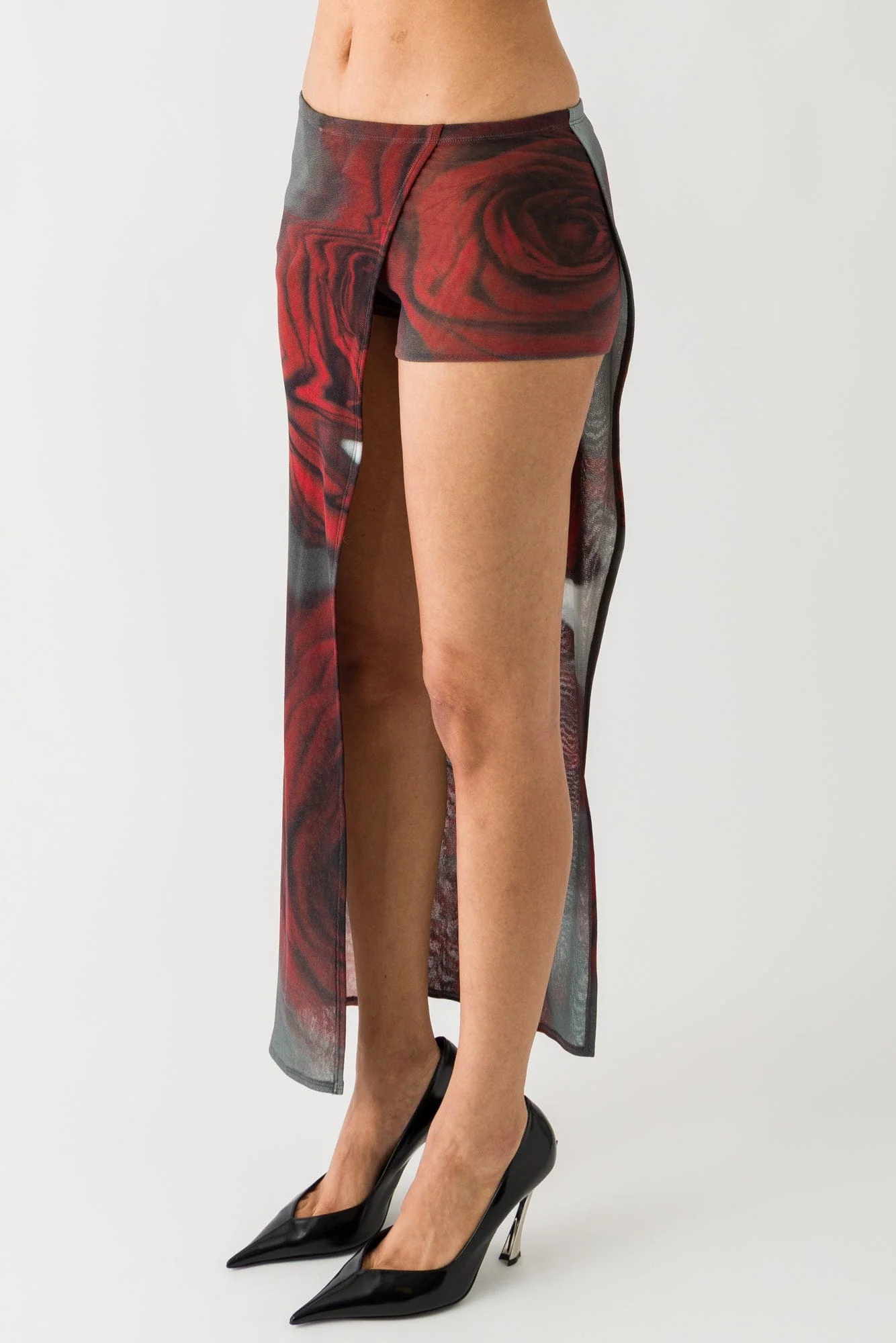 Jean Paul Gaultier Mesh Asymmetric Mini Skirt in Blurry Roses - Image 2