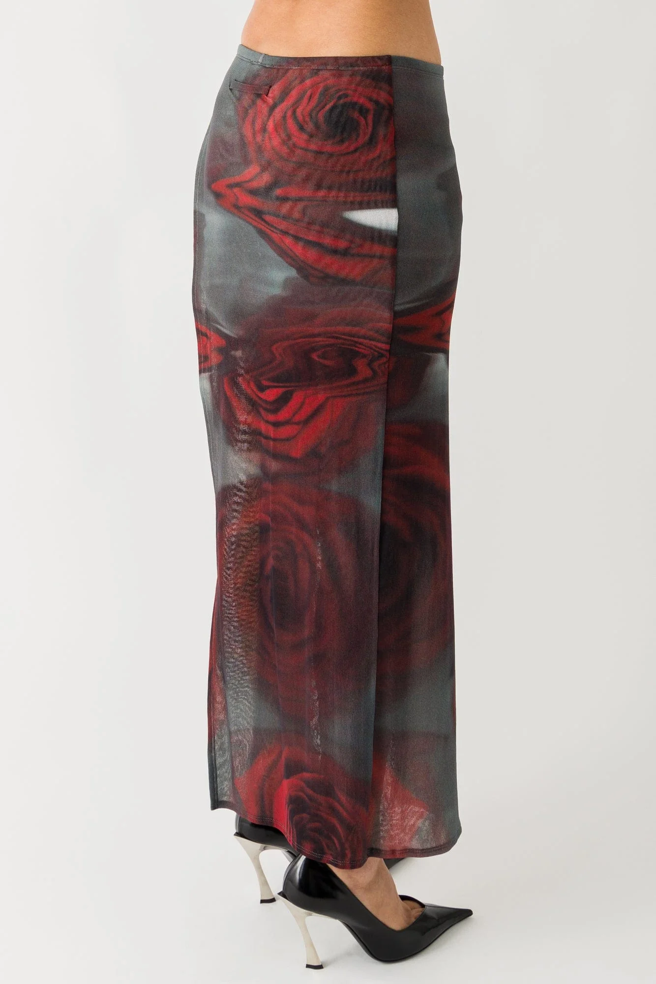 Jean Paul Gaultier Mesh Asymmetric Mini Skirt in Blurry Roses - Image 3