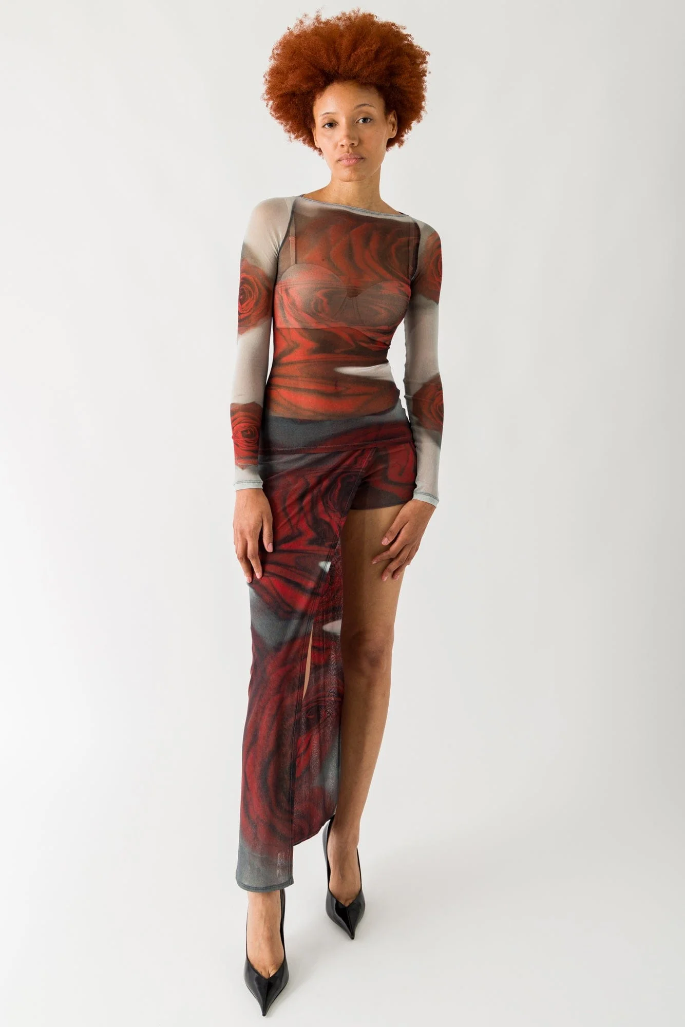 Jean Paul Gaultier Mesh Long Sleeve in Blurry Roses - Image 4