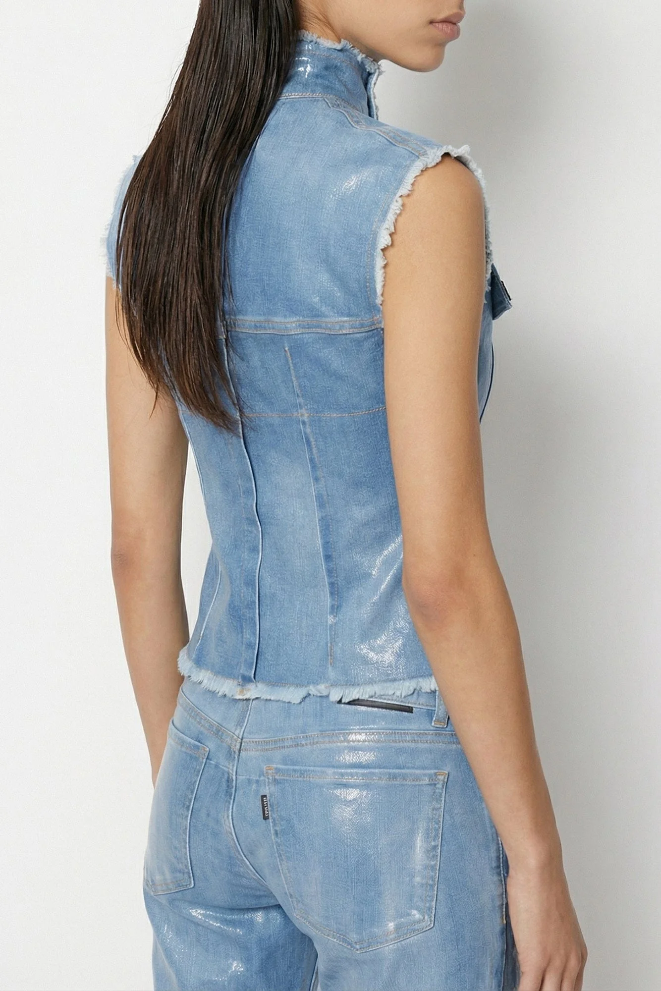 Ottolinger Glazed Denim Zip Top in Blue - Image 3