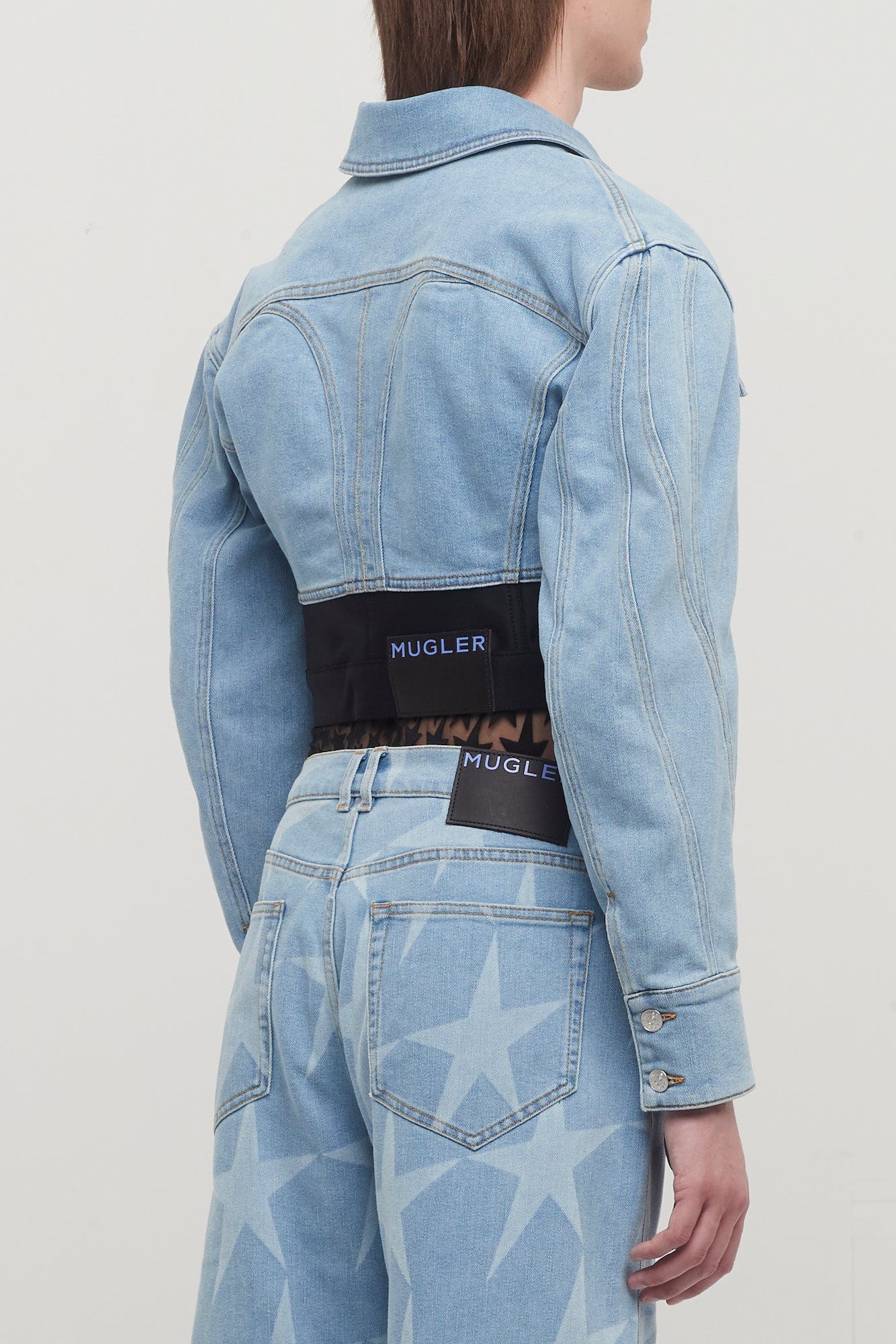 Mugler Denim Jersey Cropped Jacket - Image 7