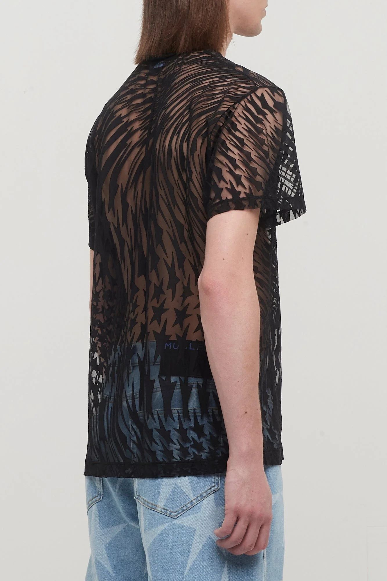 Mugler Jersey Devore Star Flow Tee Shirt in Black - Image 3