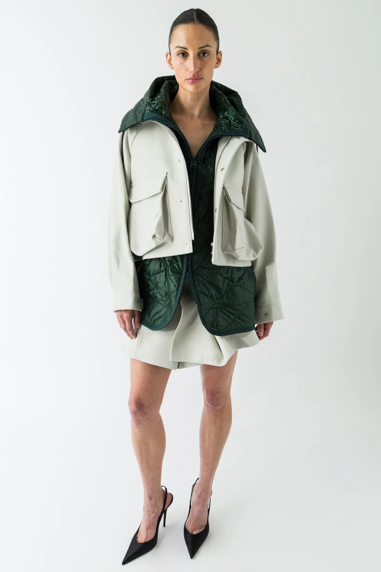 Sacai  Wool Melton Skirt in White - Image 4