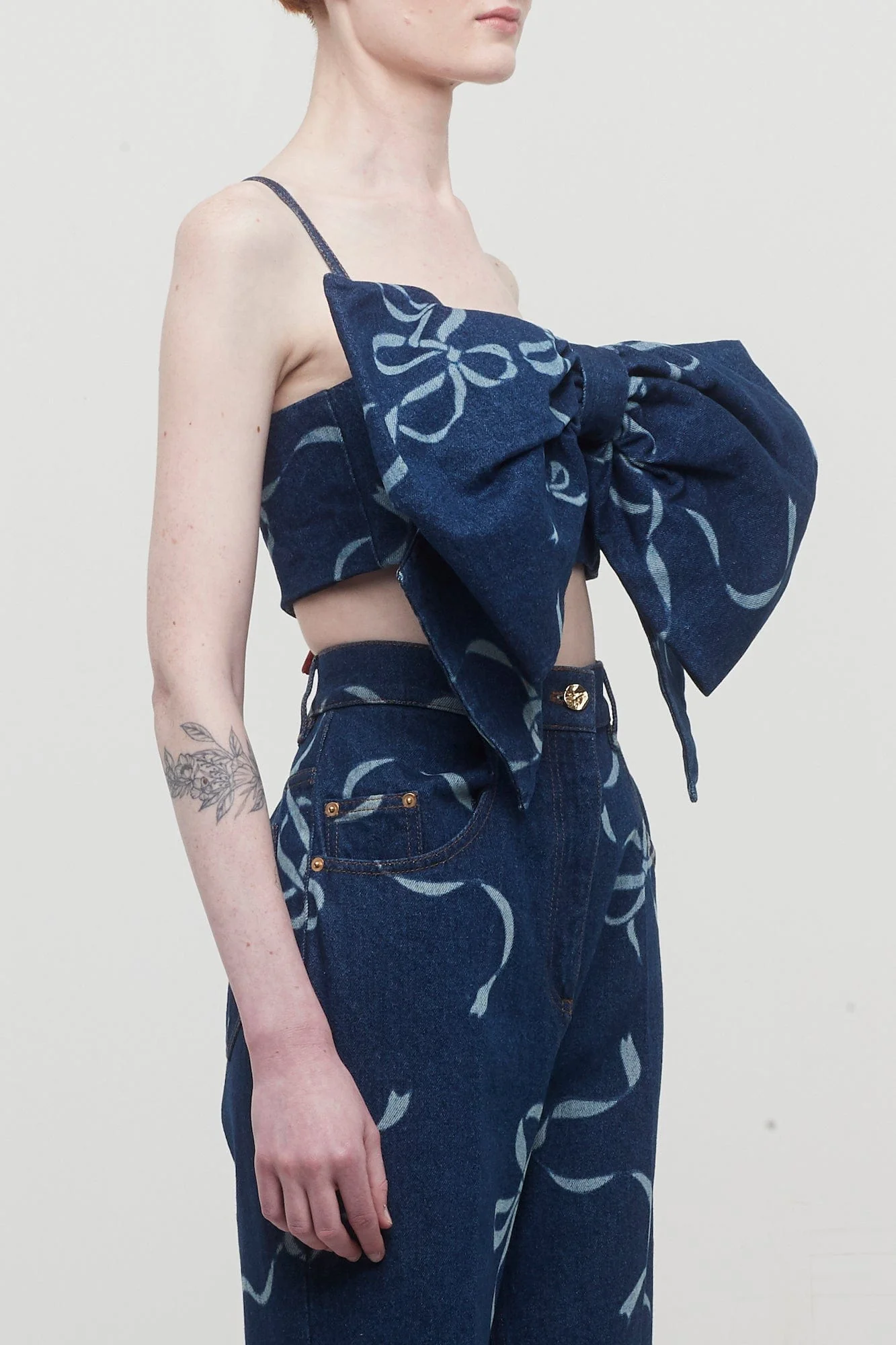 Nina Ricci Laser Bow-Print Denim Big Bow Bralette - Image 2