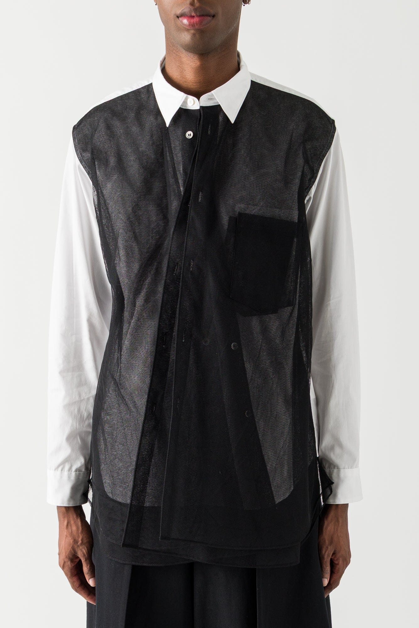 Comme des Garçons Homme Plus Tulle Detailed Shirt in White and Black