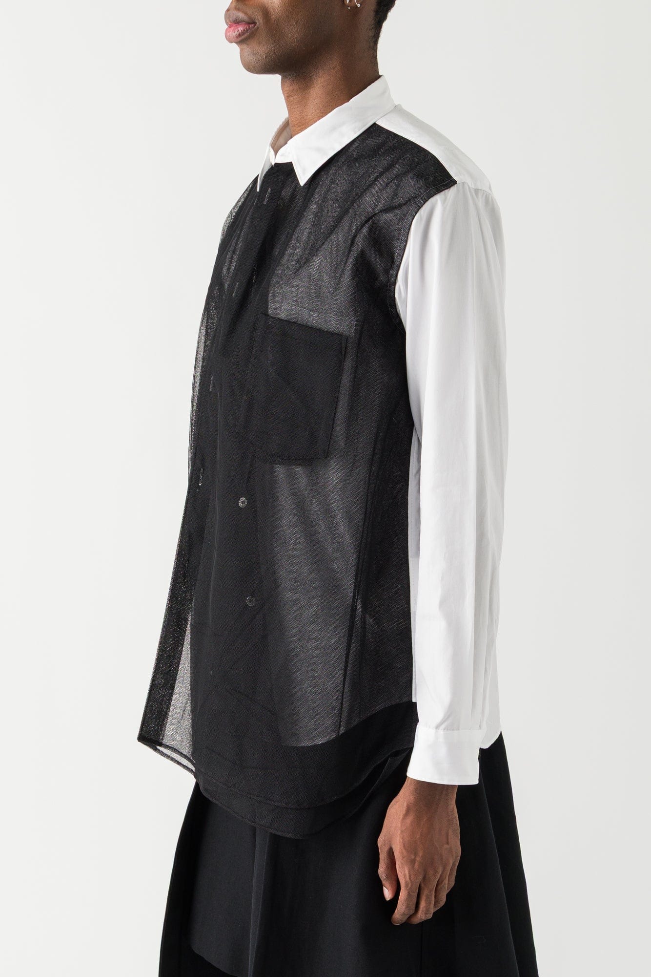 Comme des Garçons Homme Plus Tulle Detailed Shirt in White and Black - Image 2