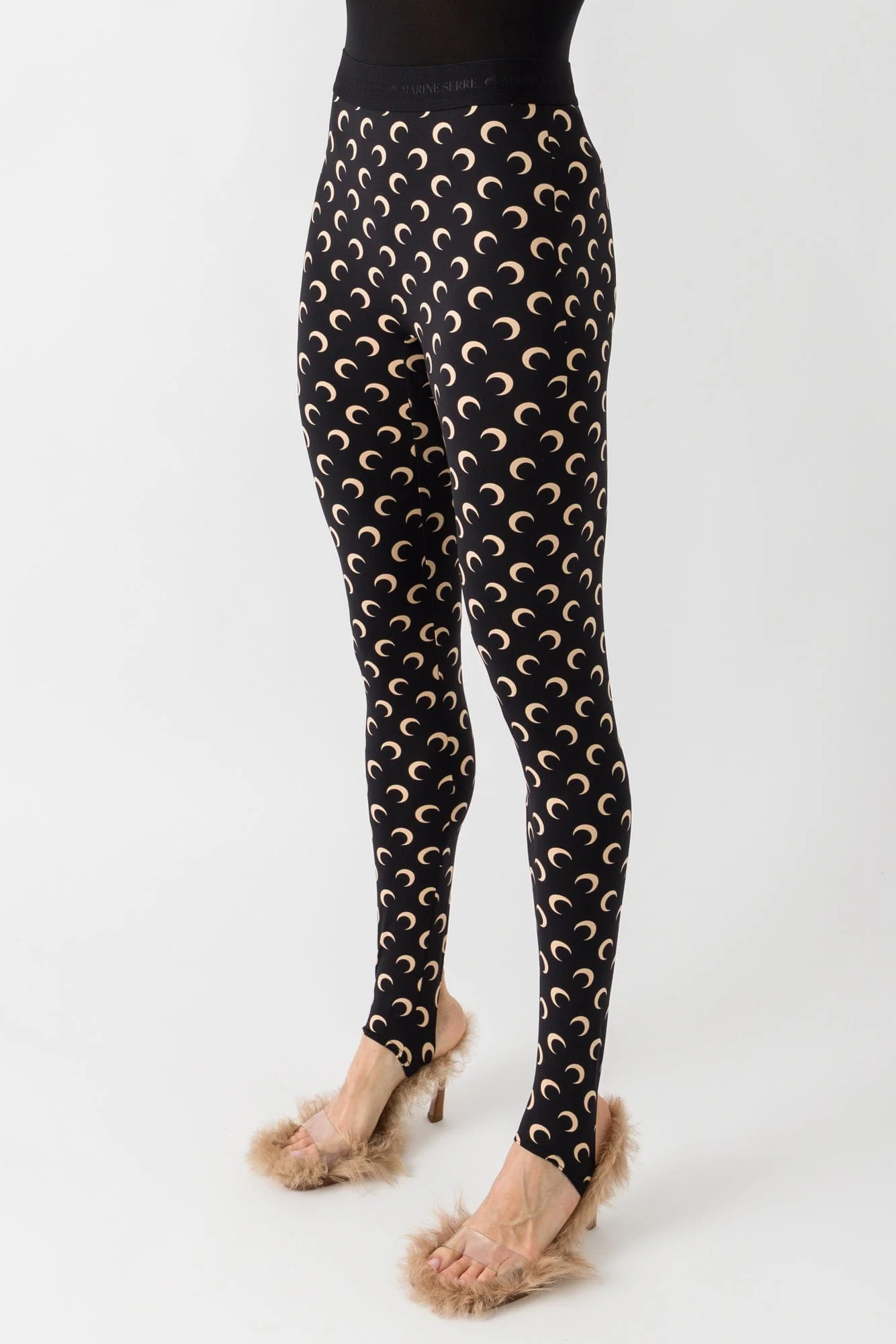 Marine Serre Recycled Moon Jersey Stirrup Leggings in Inverse Tan - Image 2