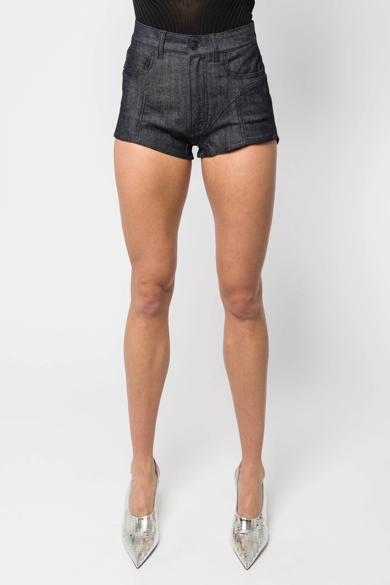 Mugler Stretch Raw Denim Shorts SS25