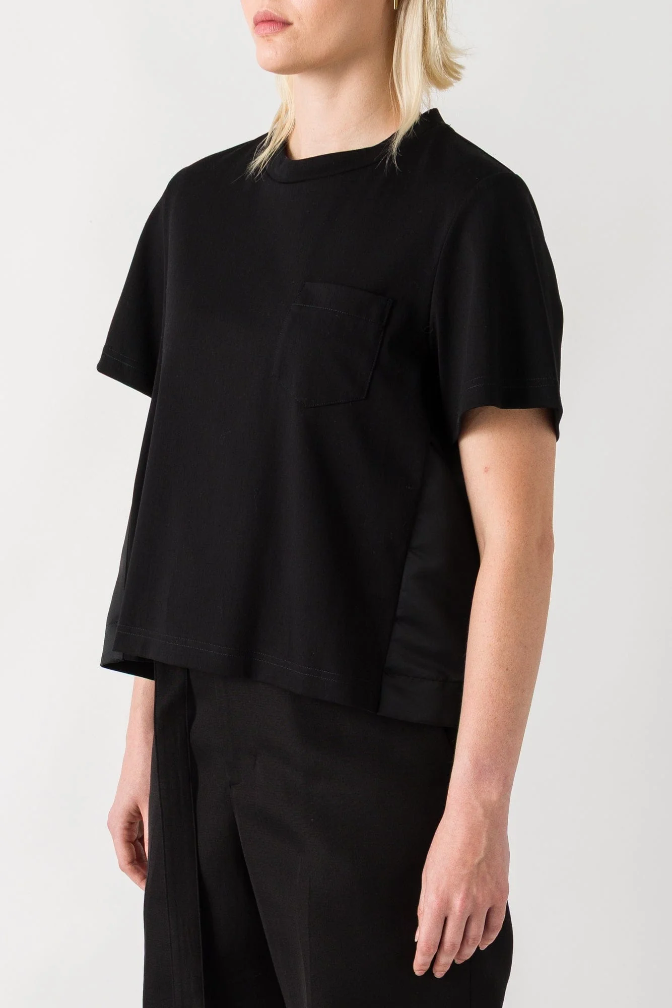 Sacai Nylon Twill Mix Cotton Jersey T-Shirt in Black - Image 2